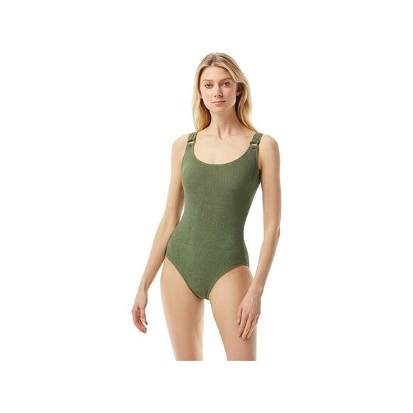 Michael Kors L125401 Womens Green Logo Underwire One-Piece Swimsuit Size 8 - Picture 1 of 11